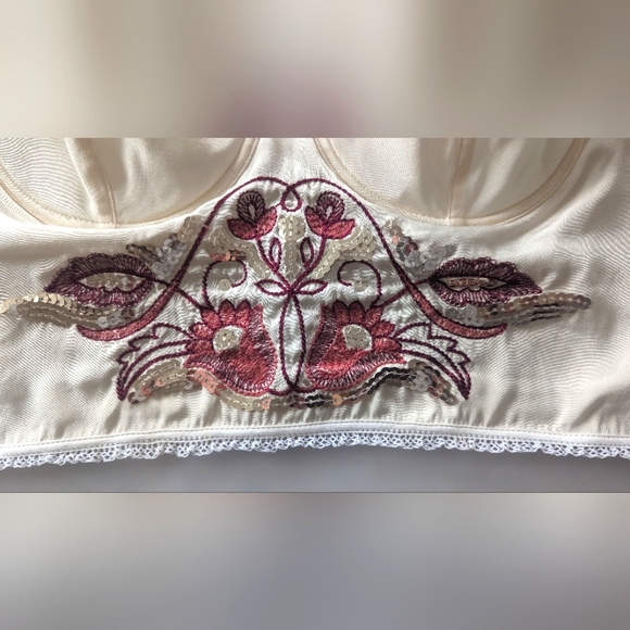 Designer PATRIZIA PEPE Silk Floral Embroidery Sequins Bustier. Vintage. Sz 42 EU - Picture 5 of 16